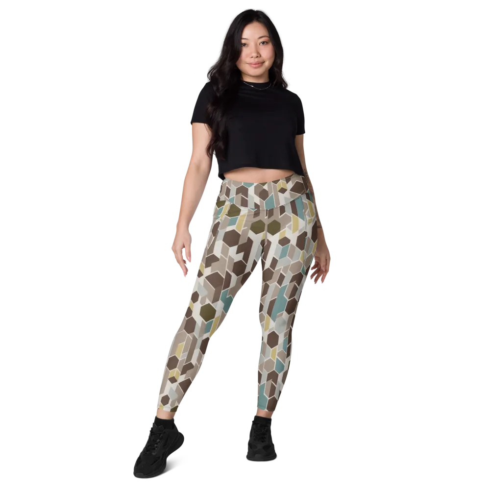 Cocoa Geometry on Leggings with Pockets — Front