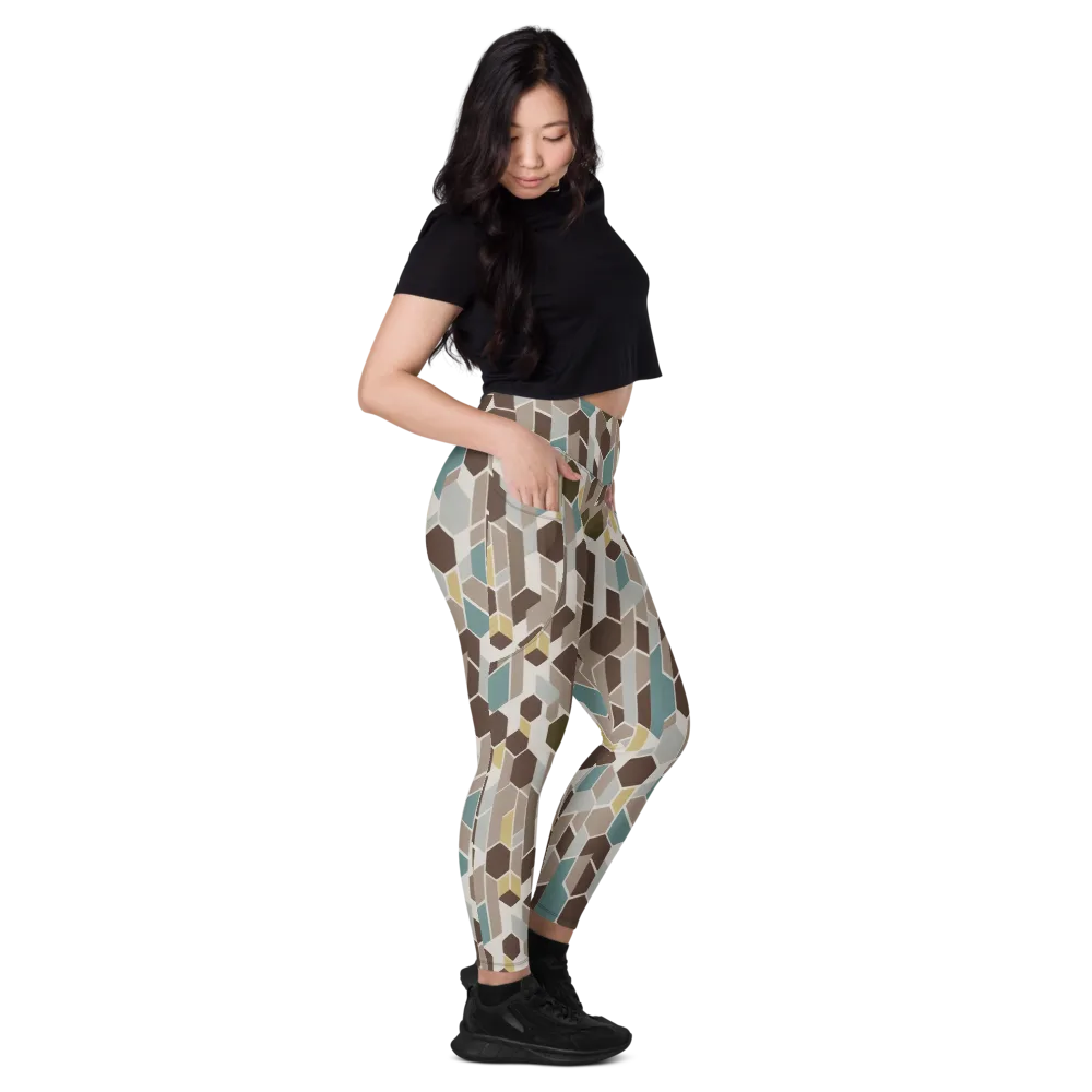 Cocoa Geometry on Leggings with Pockets — Right