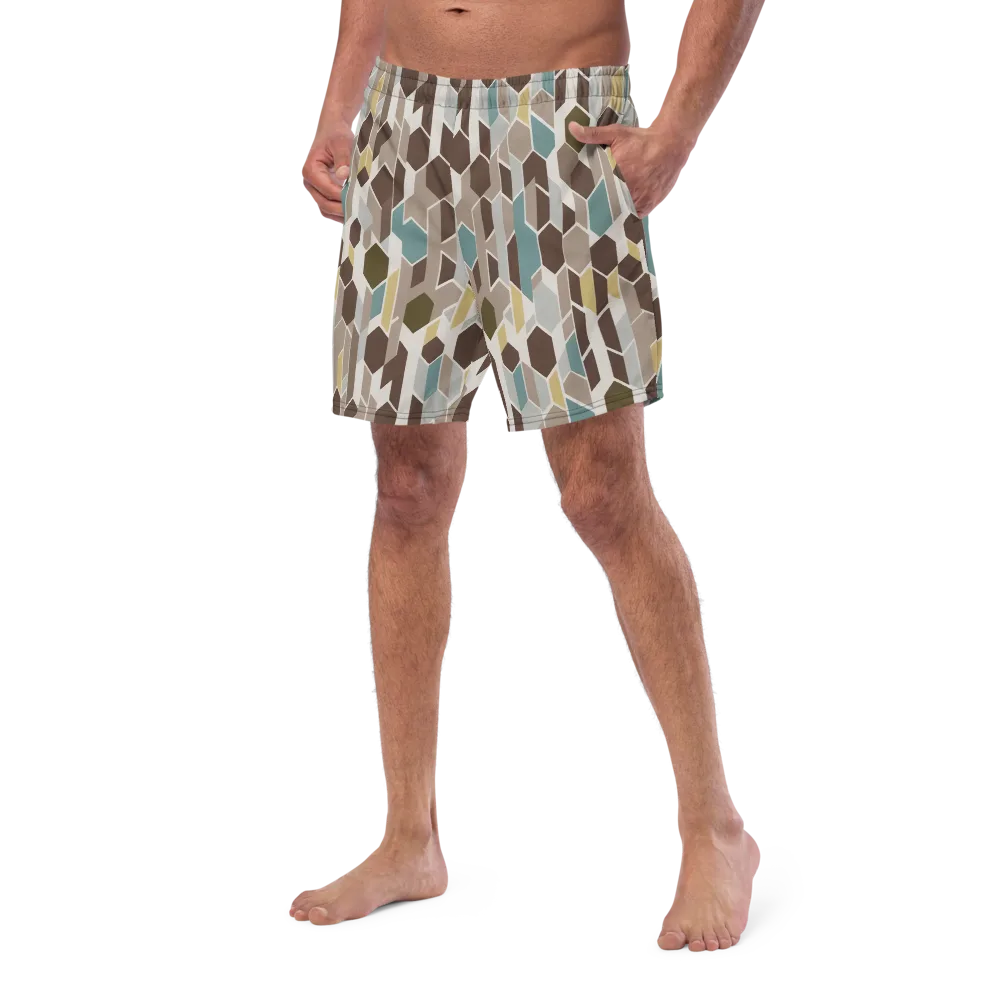 Cocoa Geometry on Swim Trunks — Left Front
