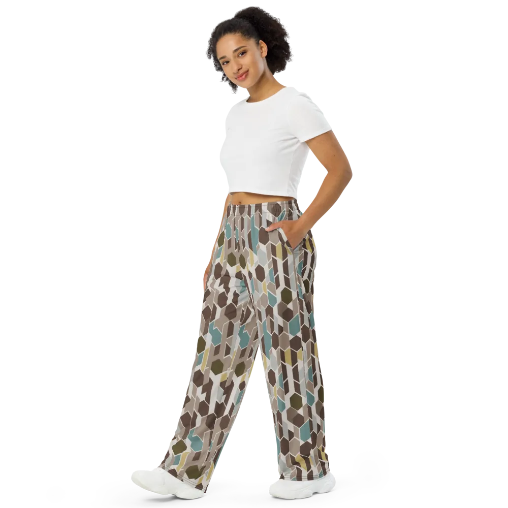 Cocoa Geometry on Wide-Leg Pants — Left Front