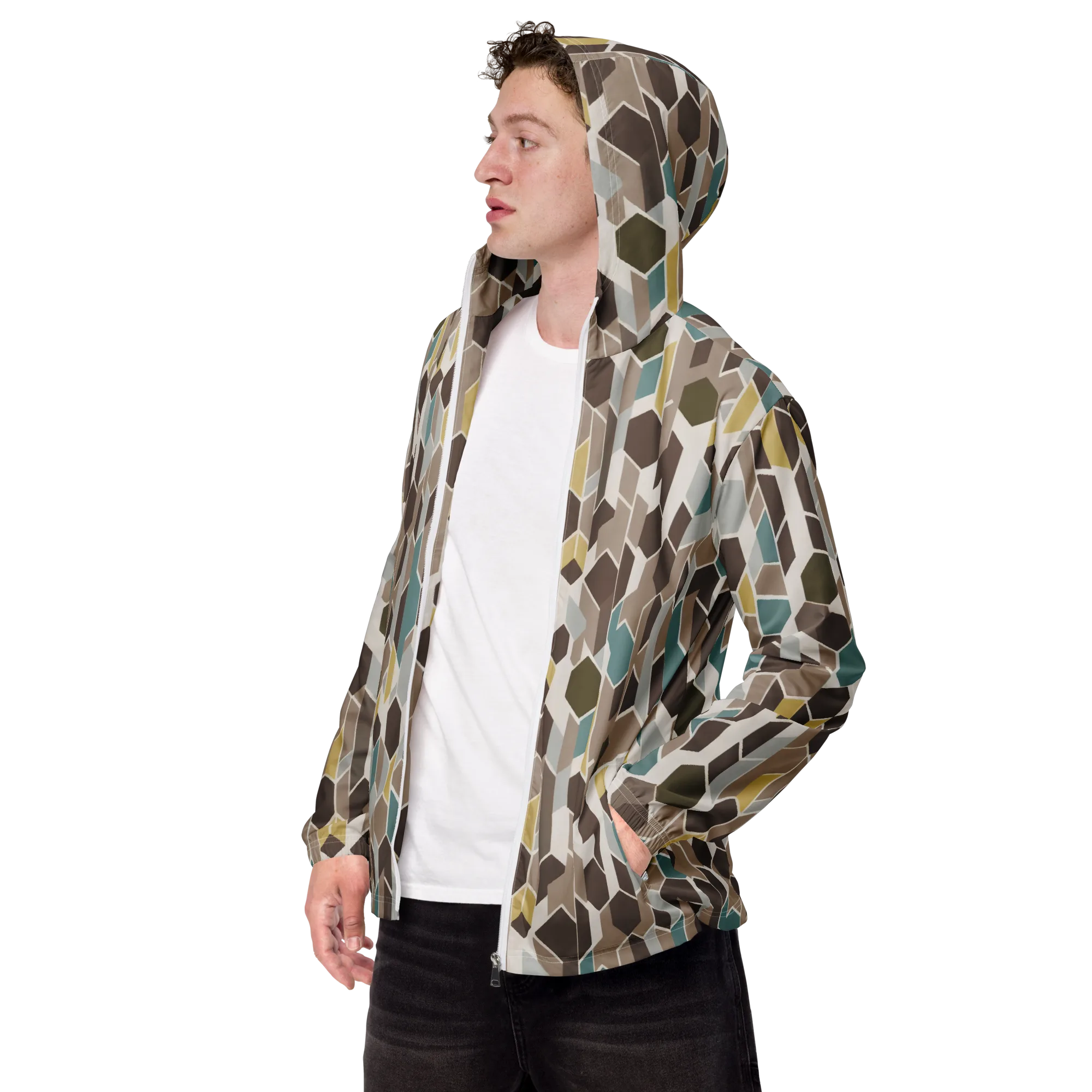 Cocoa Geometry on Men's Windbreaker — Left Front