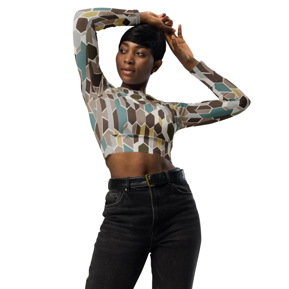 Cocoa Geometry on Long Sleeve Crop Top — Front