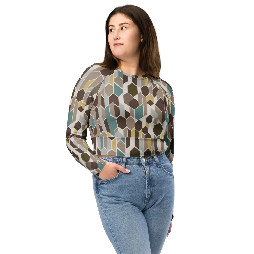 Cocoa Geometry on Long Sleeve Crop Top — Front