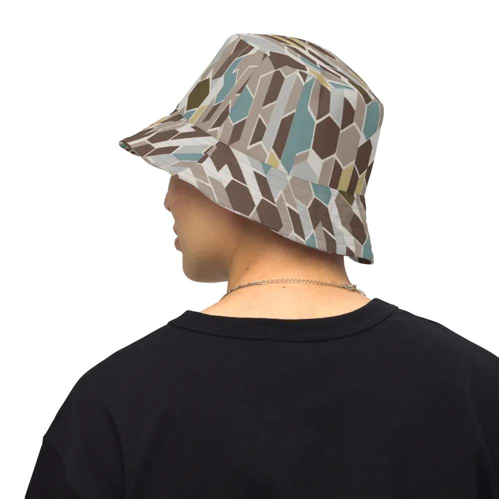 Cocoa Geometry on Reversible Bucket Hat — Back Inside
