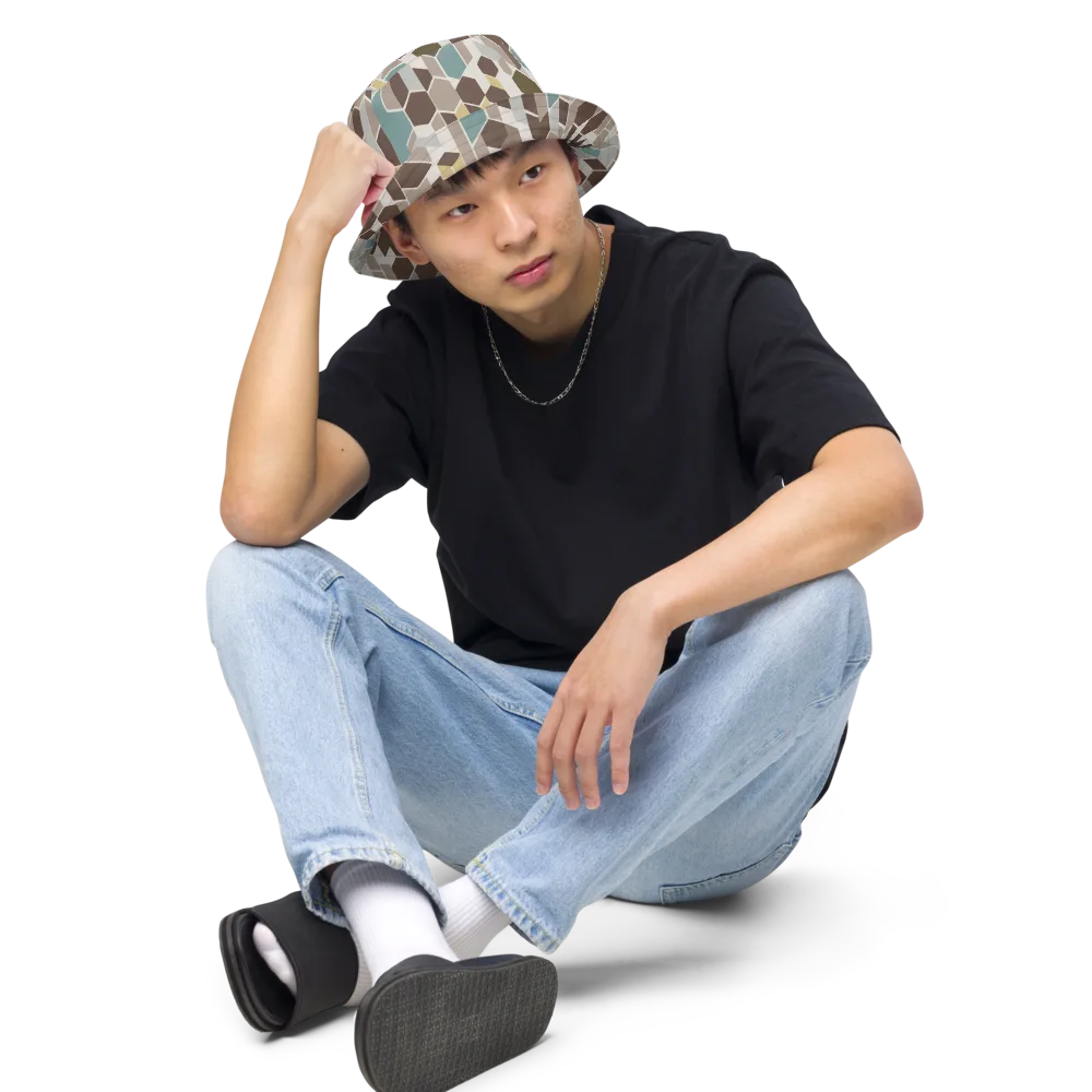 Cocoa Geometry on Reversible Bucket Hat — Front 2 Inside