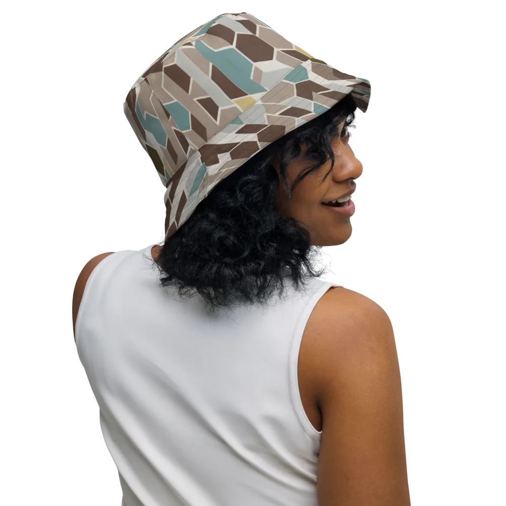Cocoa Geometry on Reversible Bucket Hat — Right Outside