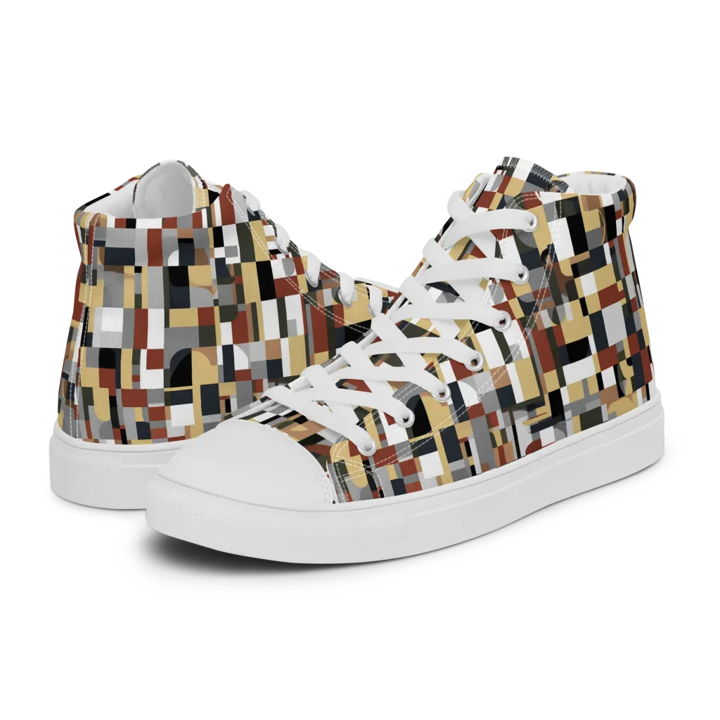 Ochre Circuit on Men's High Top Canvas Shoes — Left