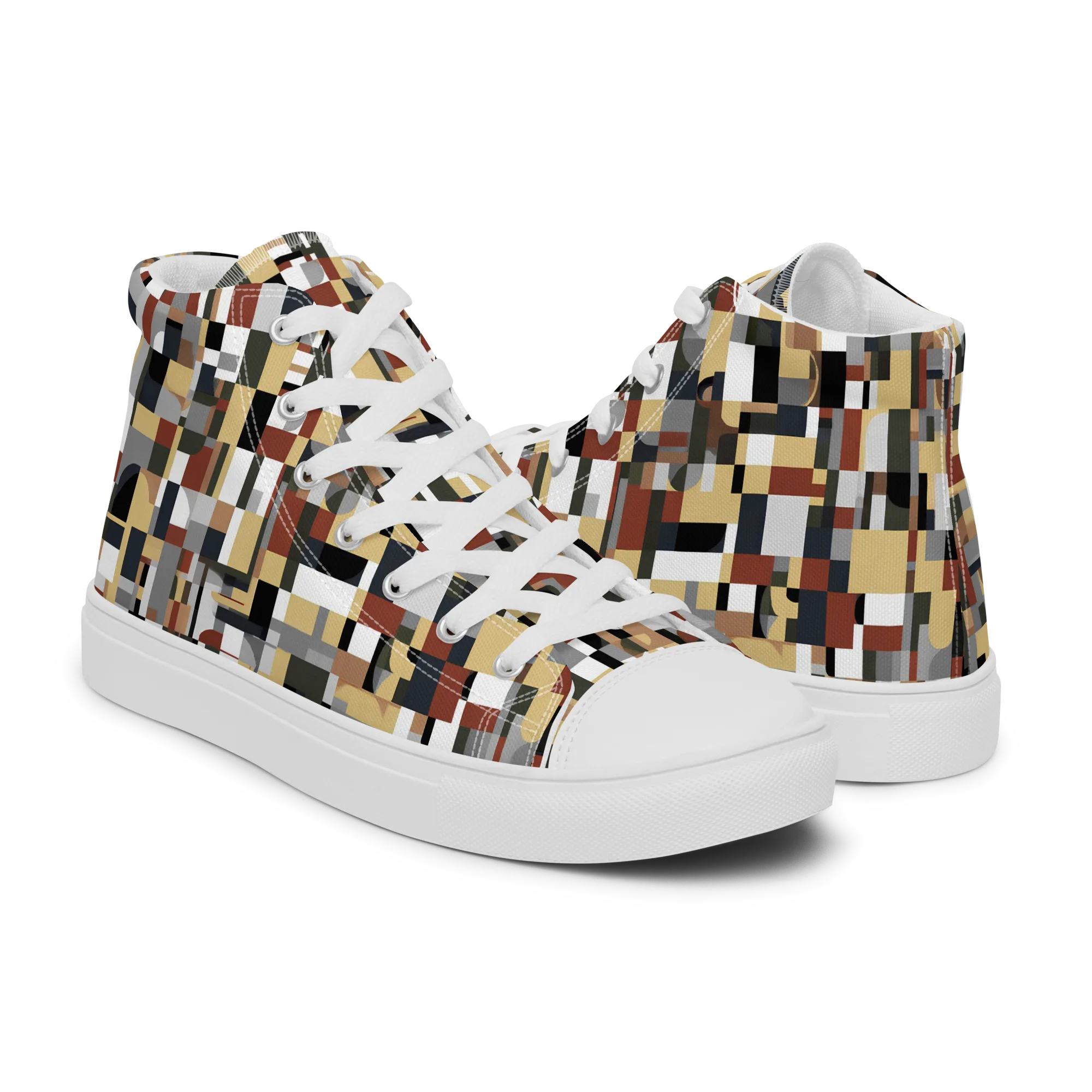 Ochre Circuit on Men's High Top Canvas Shoes — Right