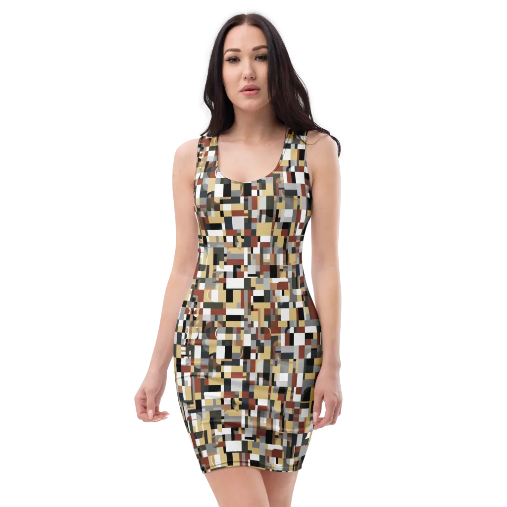 Ochre Circuit on Bodycon Dress — Front