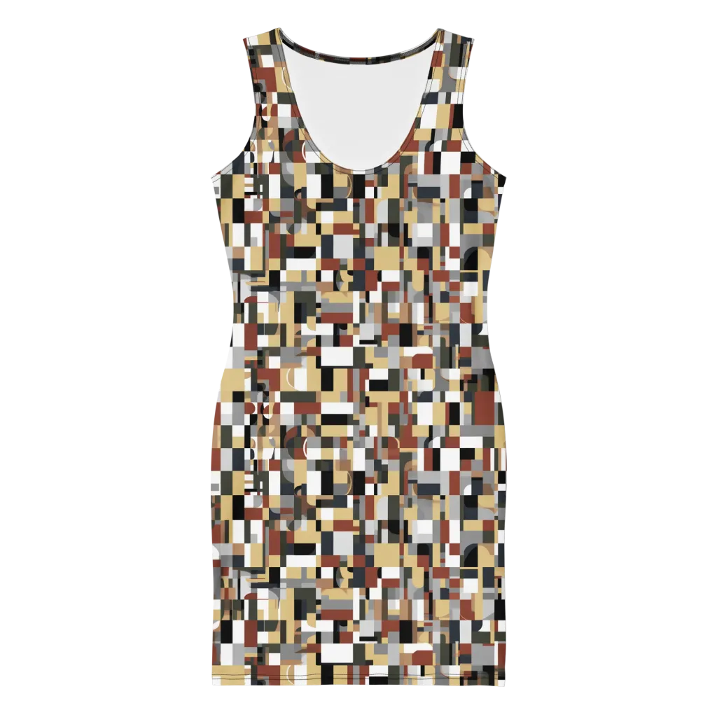 Ochre Circuit on Bodycon Dress — Front