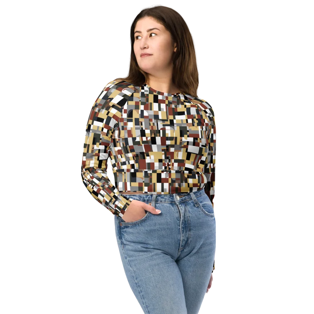 Ochre Circuit on Long Sleeve Crop Top — Front