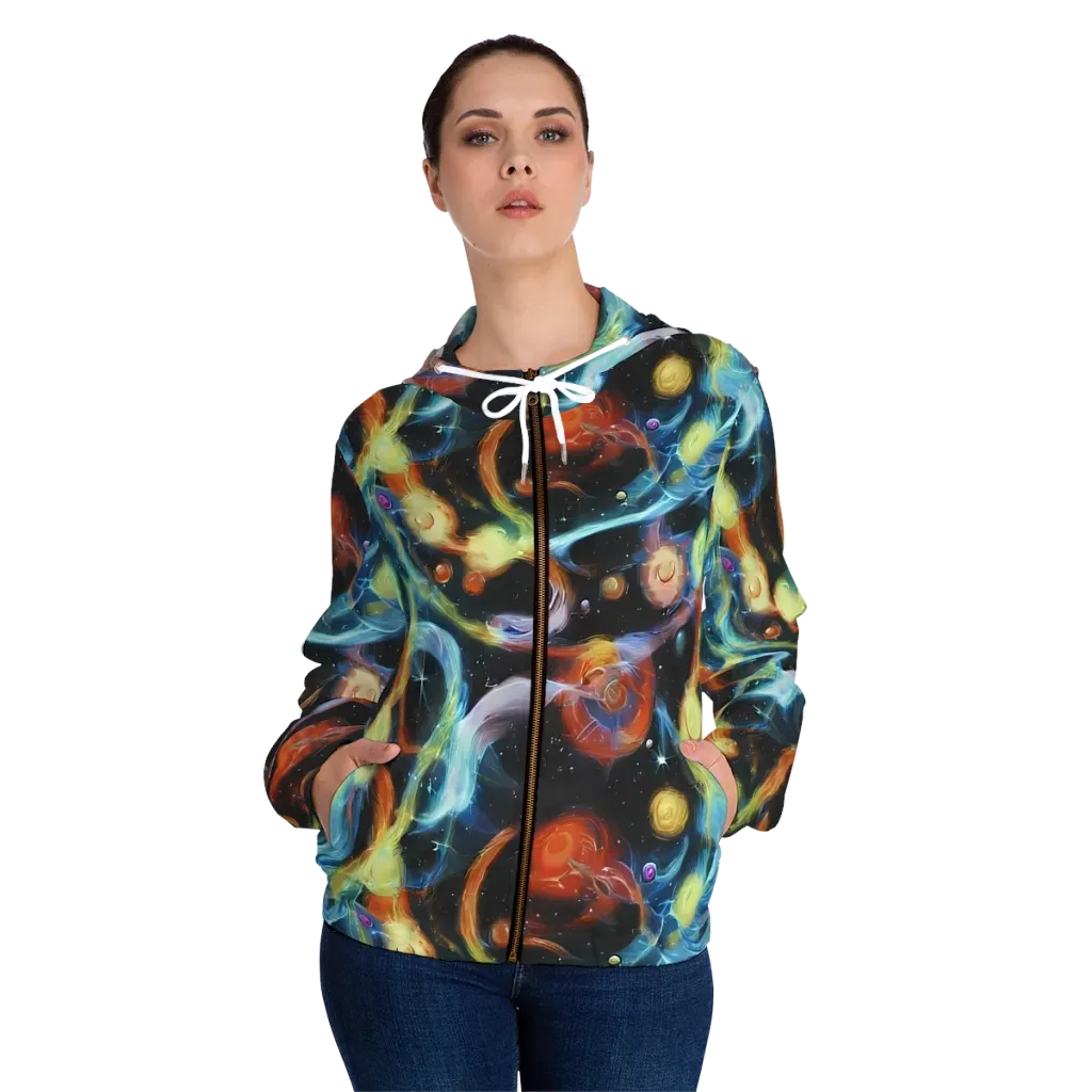 Stellar Tides on Women's Full-Zip Hoodie — Front On Person