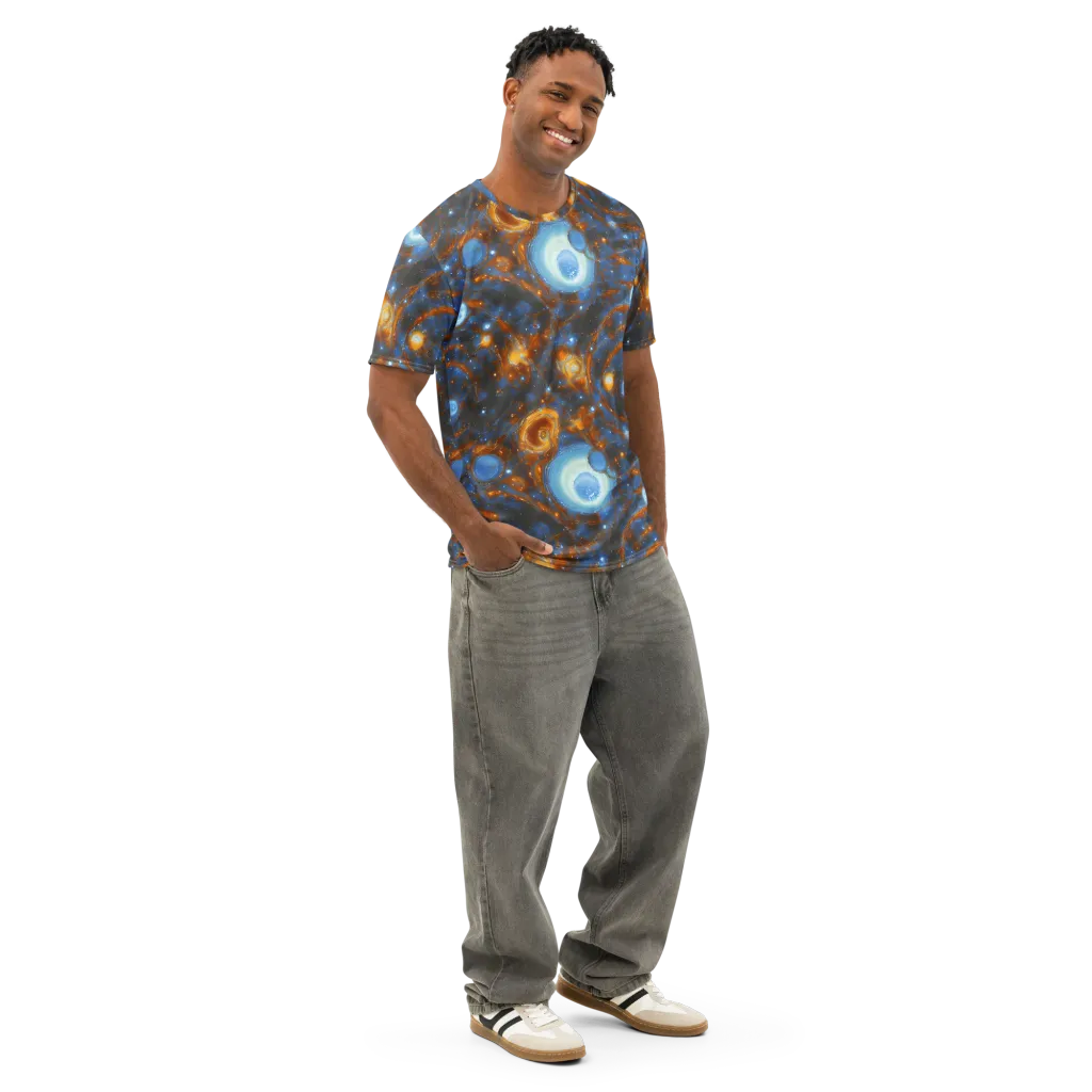 Azure Event Horizon on Men's Cotton Crew Neck T-Shirt — Right Front