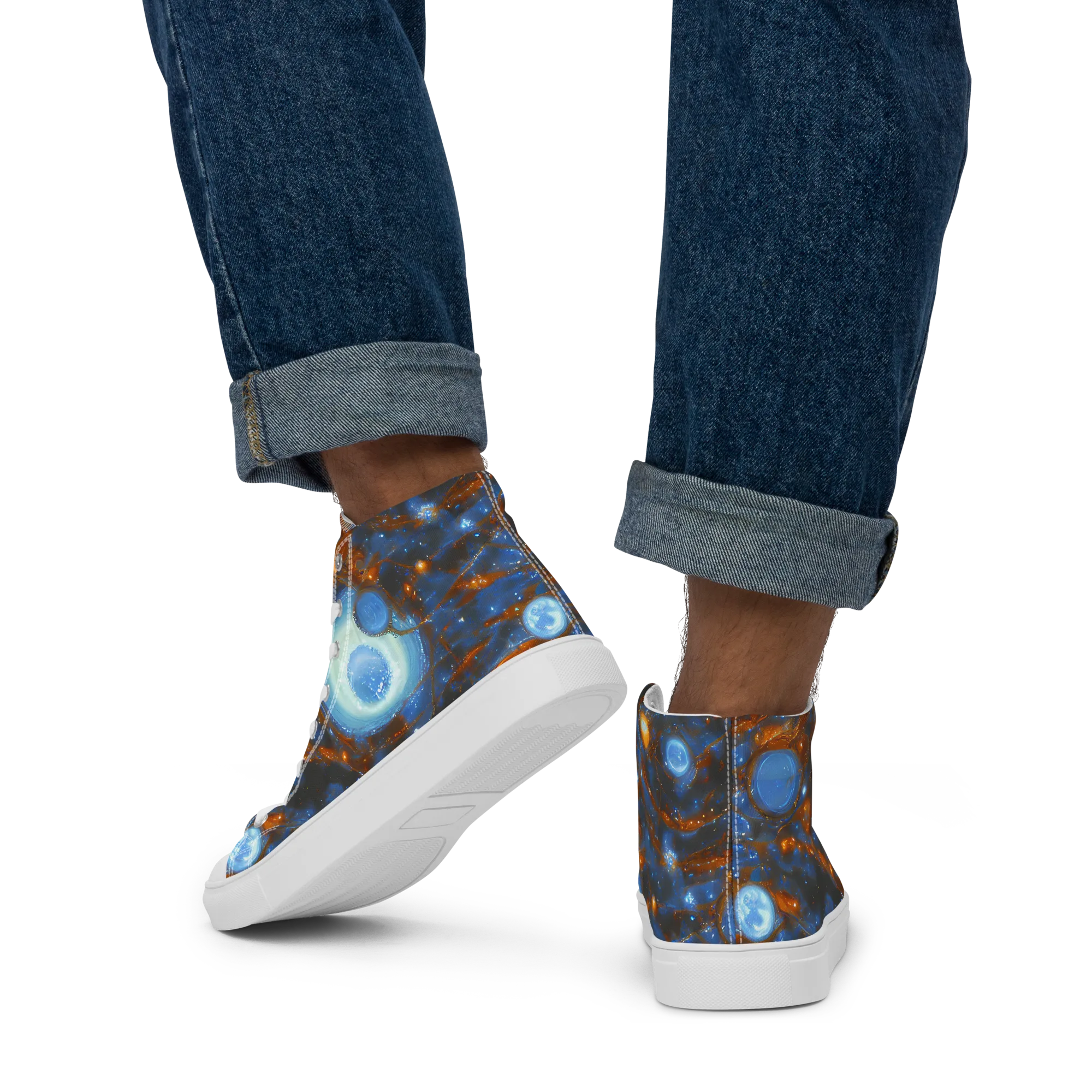 Azure Event Horizon on Men's High Top Canvas Shoes — Back