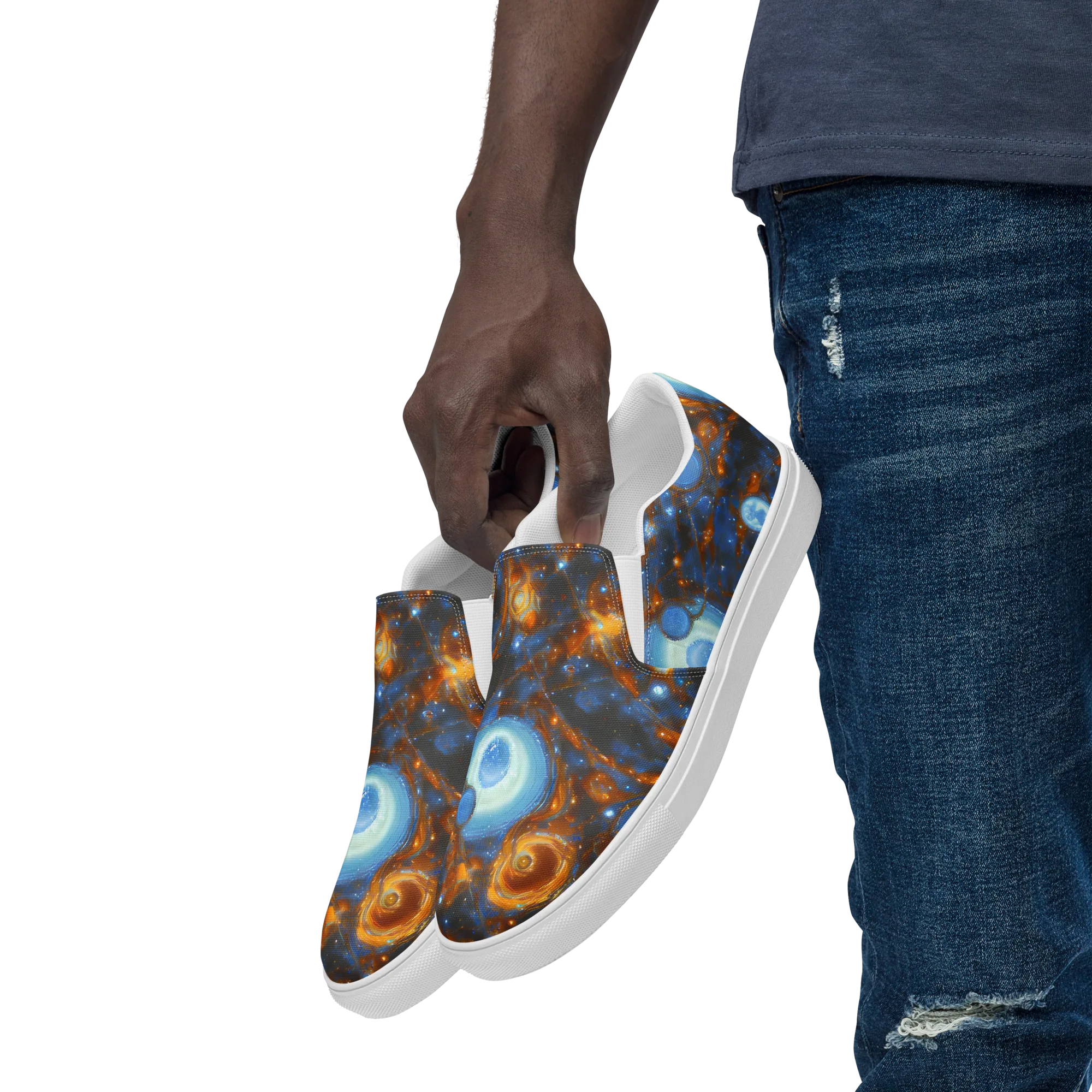 Azure Event Horizon on Men's Slip-On Canvas Shoes — Left Front