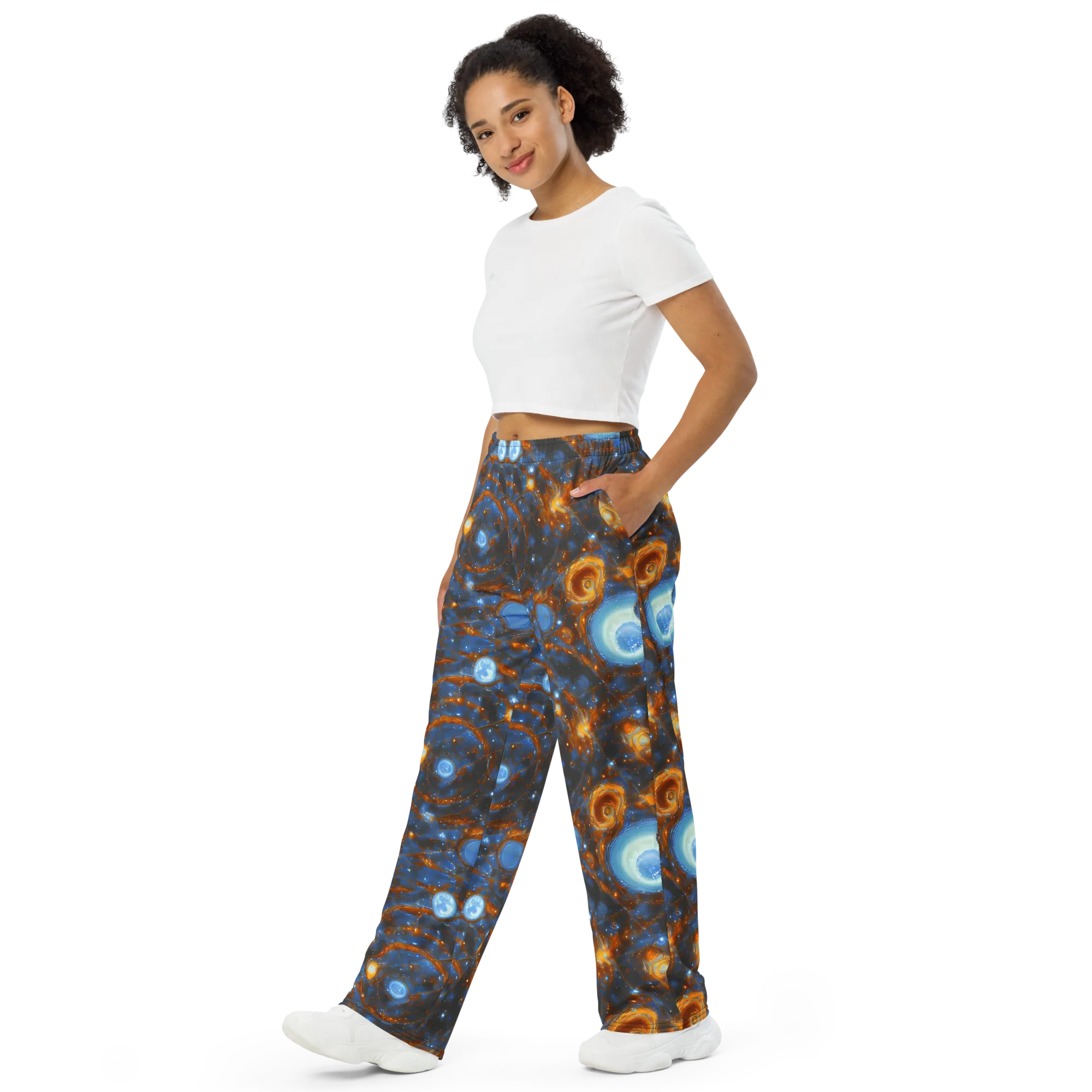 Azure Event Horizon on Wide-Leg Pants — Left Front