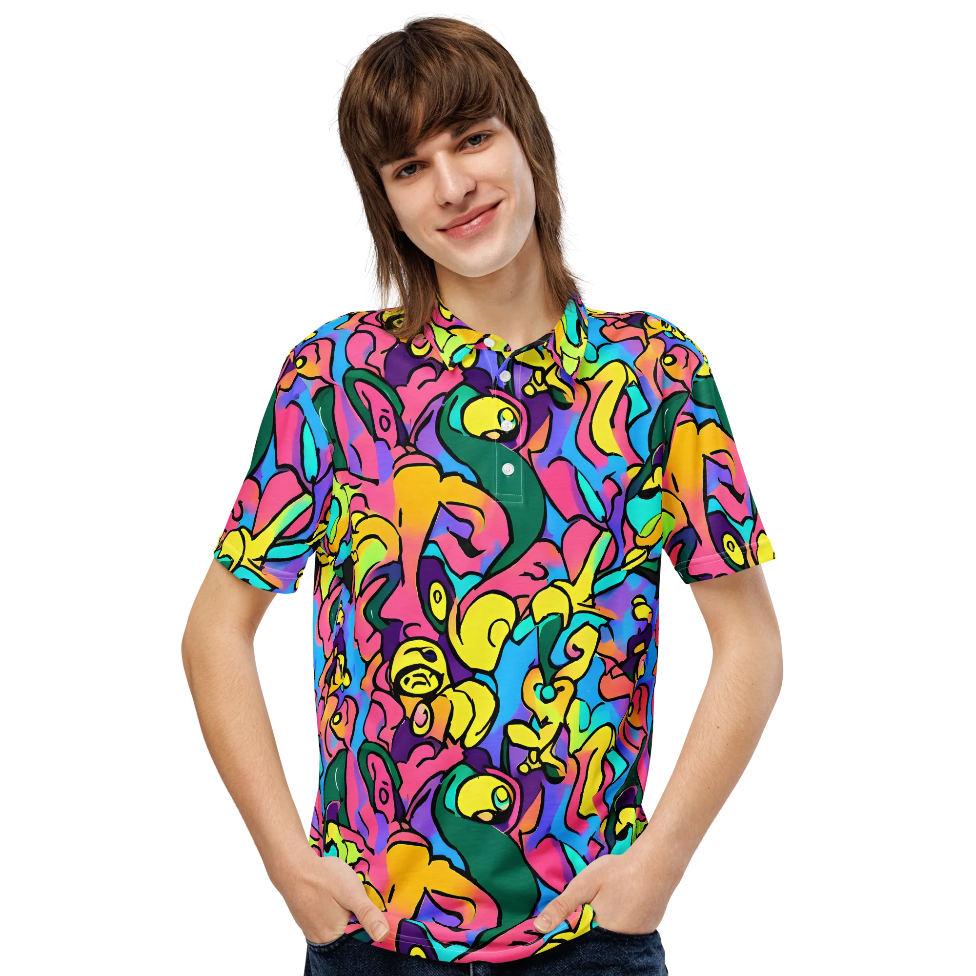 Chromatic Mischief on Men's Slim Fit Polo Shirt — Front