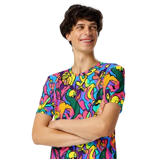 Chromatic Mischief on a Men's Crew Neck T-Shirt