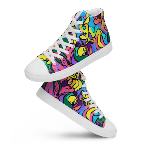 Chromatic Mischief on a Men's High Top Canvas Shoes
