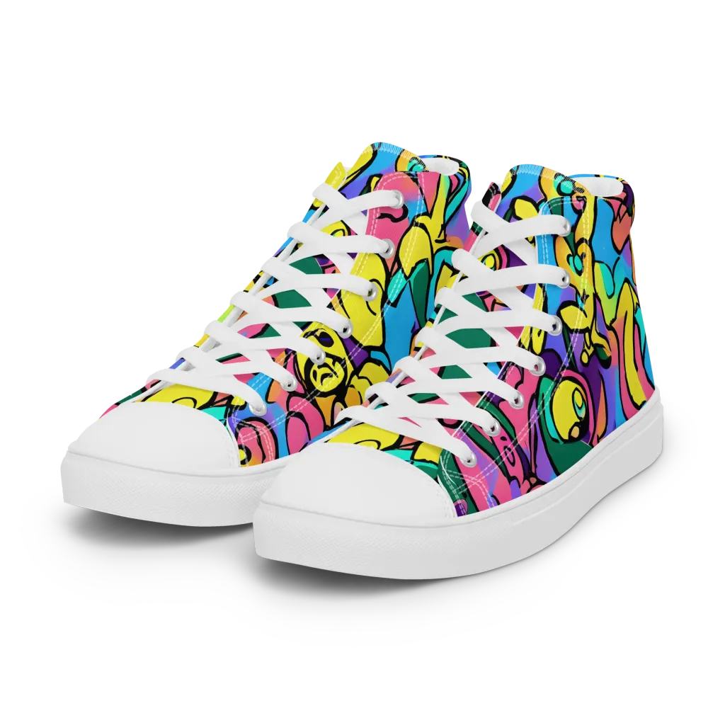 Chromatic Mischief on Women's High Top Canvas Shoes — Left Front