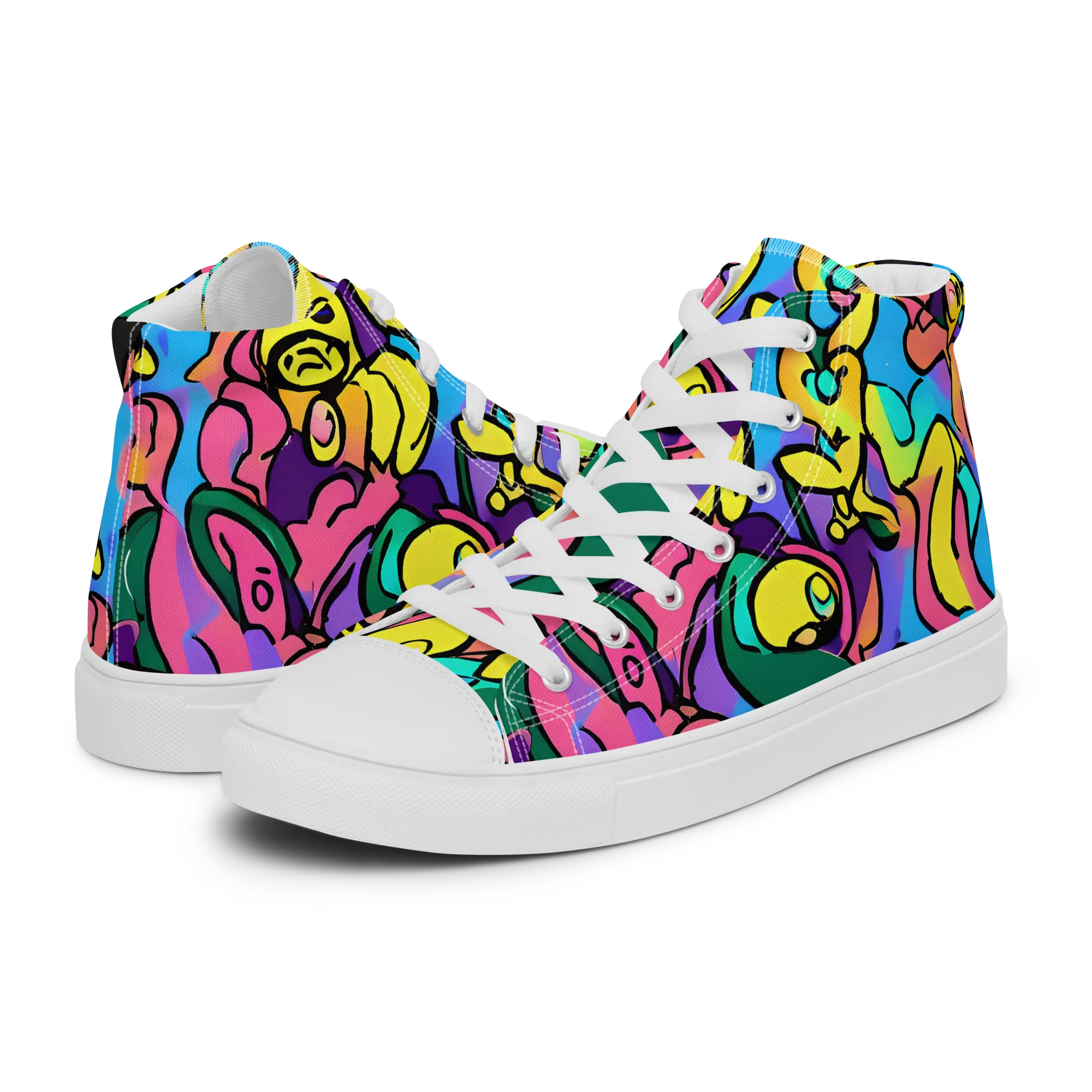 Chromatic Mischief on Women's High Top Canvas Shoes — Left