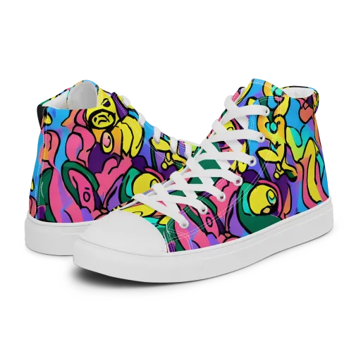 Chromatic Mischief on a Women's High Top Canvas Shoes
