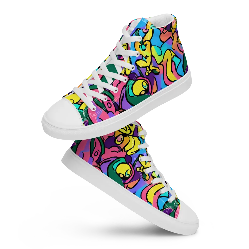 Chromatic Mischief on Women's High Top Canvas Shoes — Front