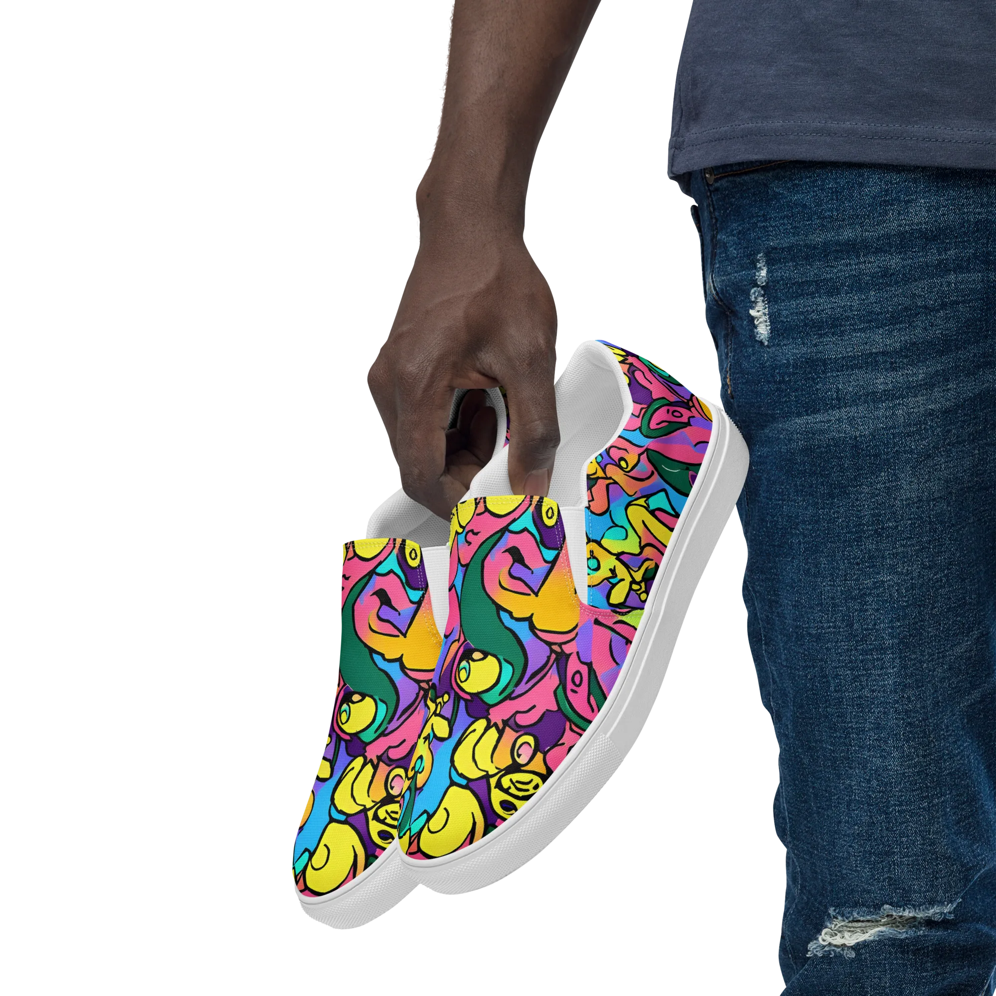 Chromatic Mischief on Men's Slip-On Canvas Shoes — Left Front