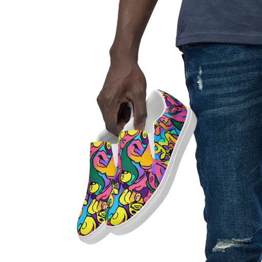 Chromatic Mischief on a Men's Slip-On Canvas Shoes