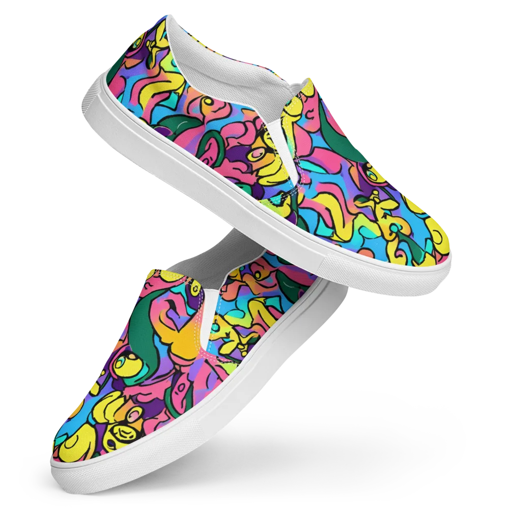 Chromatic Mischief on Women's Slip-On Canvas Shoes — Front