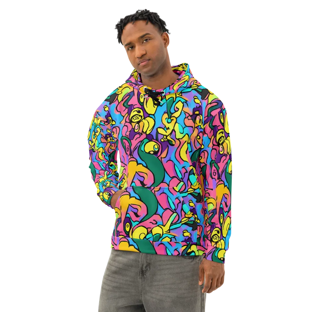 Chromatic Mischief on Cotton Hoodie — Left Front