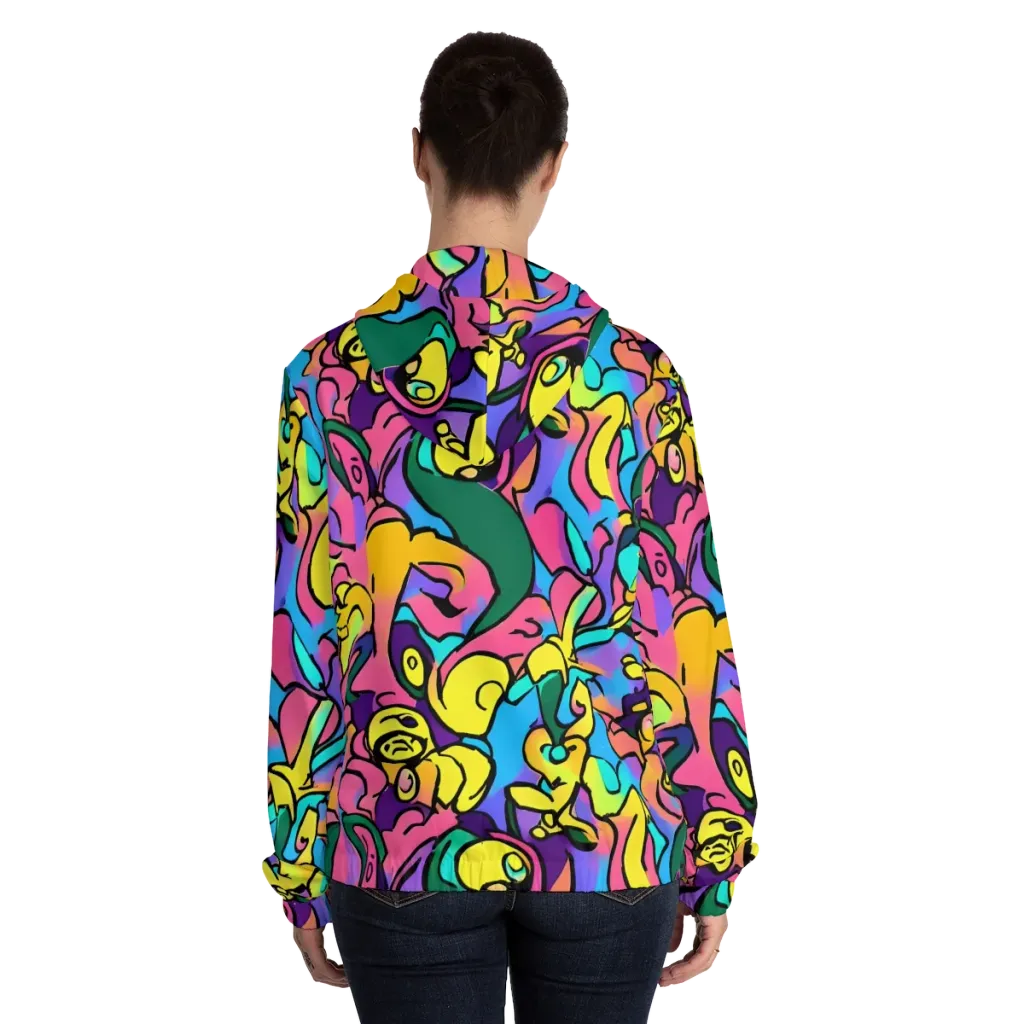 Chromatic Mischief on Women's Full-Zip Hoodie — Back On Person