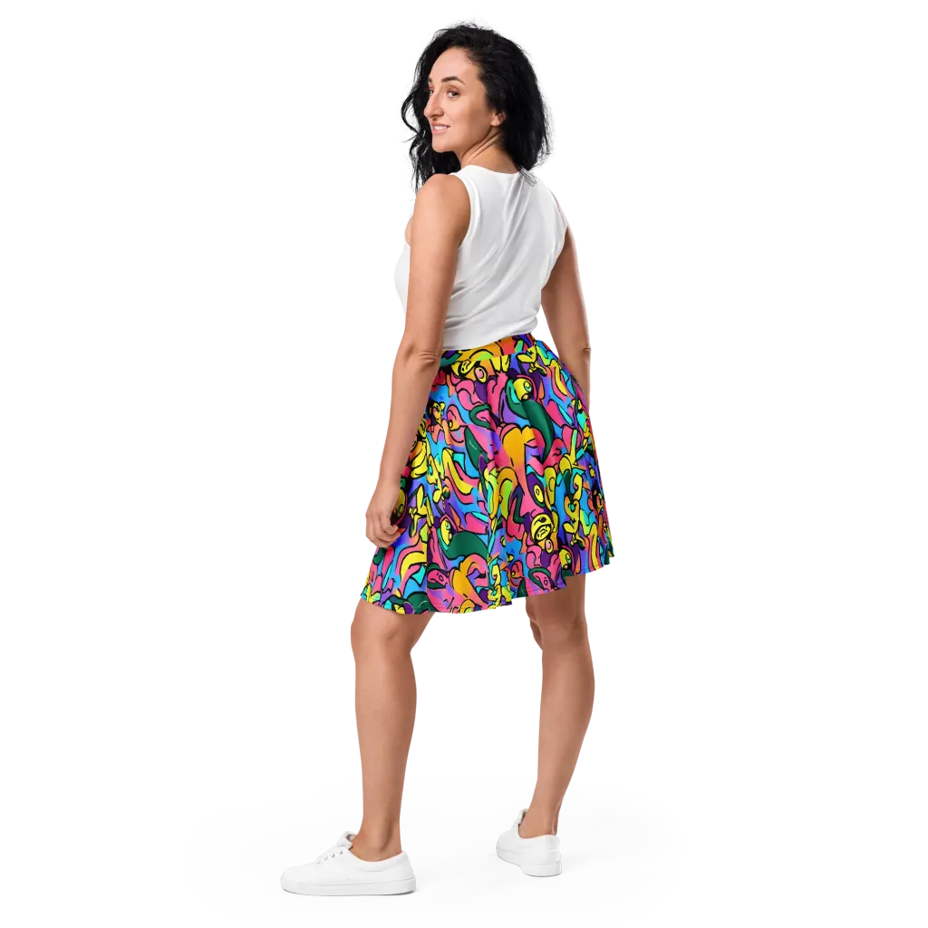 Chromatic Mischief on Skater Skirt — Back