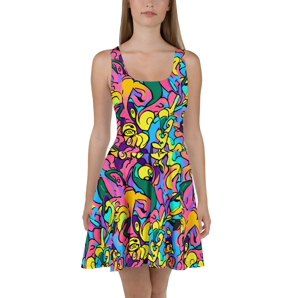 Chromatic Mischief on Skater Dress — Front
