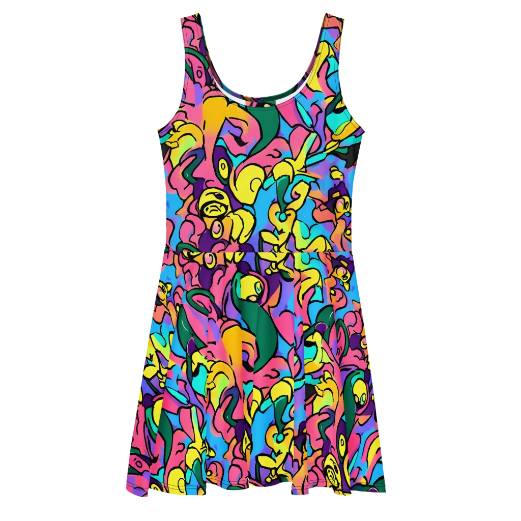 Chromatic Mischief on Skater Dress — Front