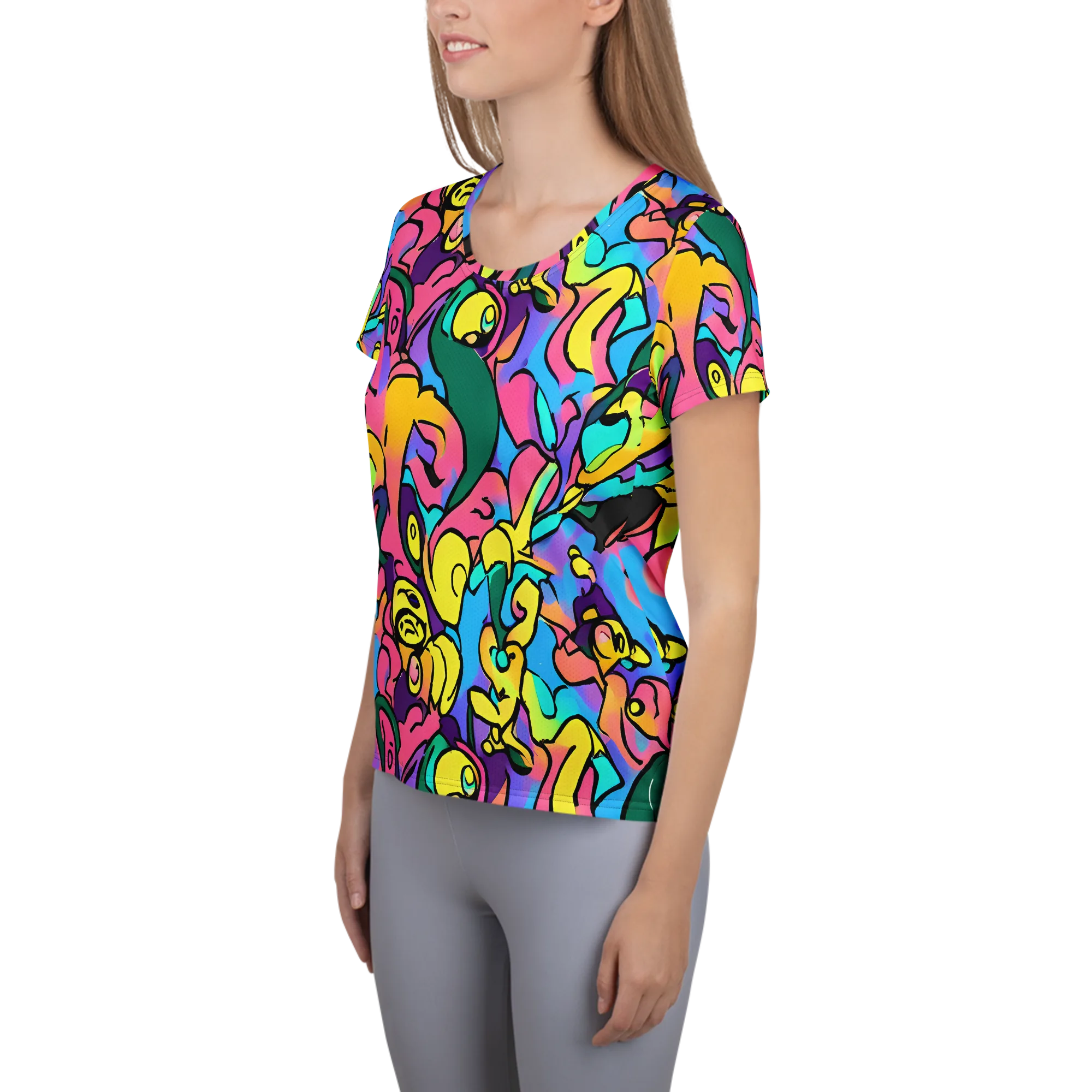Chromatic Mischief on Women's Athletic T-Shirt — Left