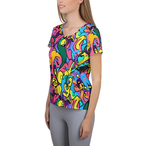 Chromatic Mischief on a Women's Athletic T-Shirt