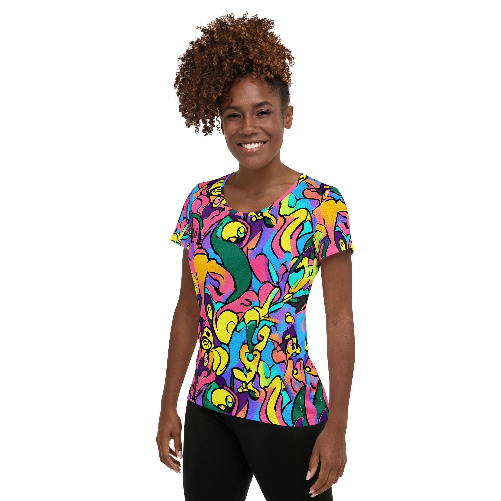 Chromatic Mischief on Women's Athletic T-Shirt — Left