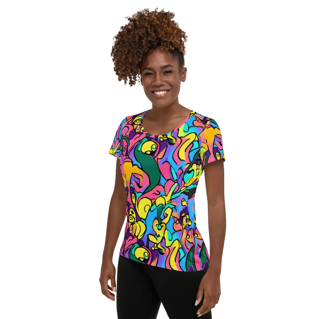 Chromatic Mischief on Women's Athletic T-Shirt — Left