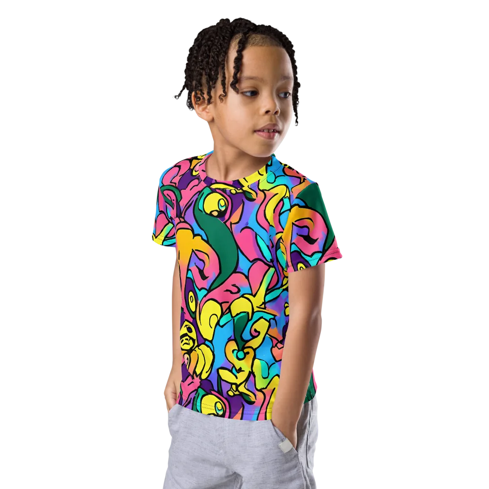 Chromatic Mischief on Kids Crew Neck T-Shirt — Left Front