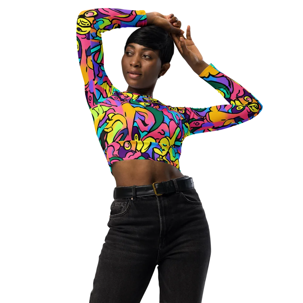Chromatic Mischief on Long Sleeve Crop Top — Front