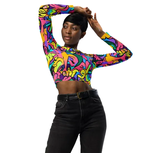 Chromatic Mischief on a Long Sleeve Crop Top