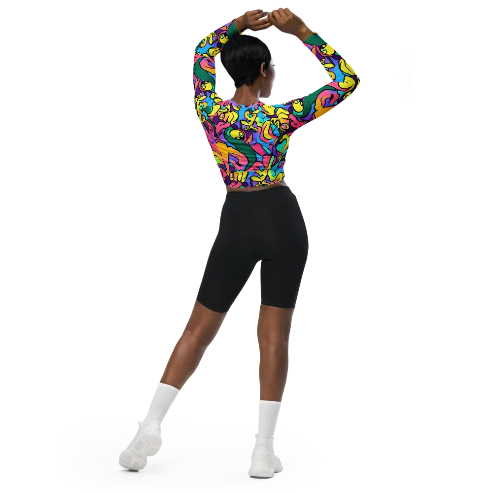Chromatic Mischief on Long Sleeve Crop Top — Back