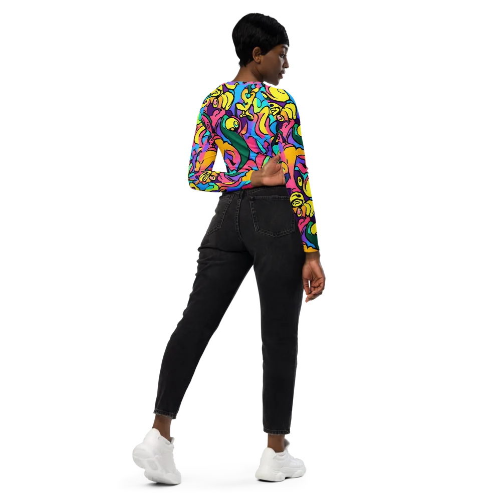 Chromatic Mischief on Long Sleeve Crop Top — Right Back