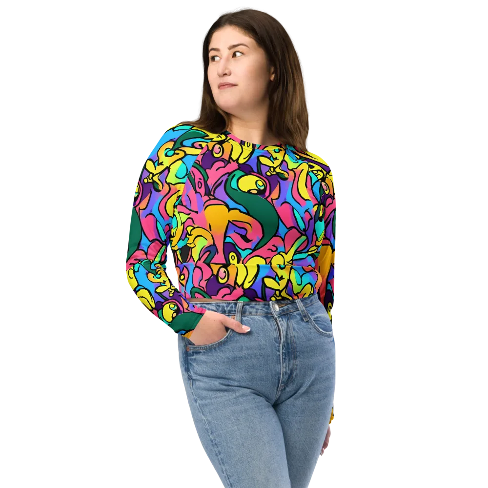 Chromatic Mischief on Long Sleeve Crop Top — Front