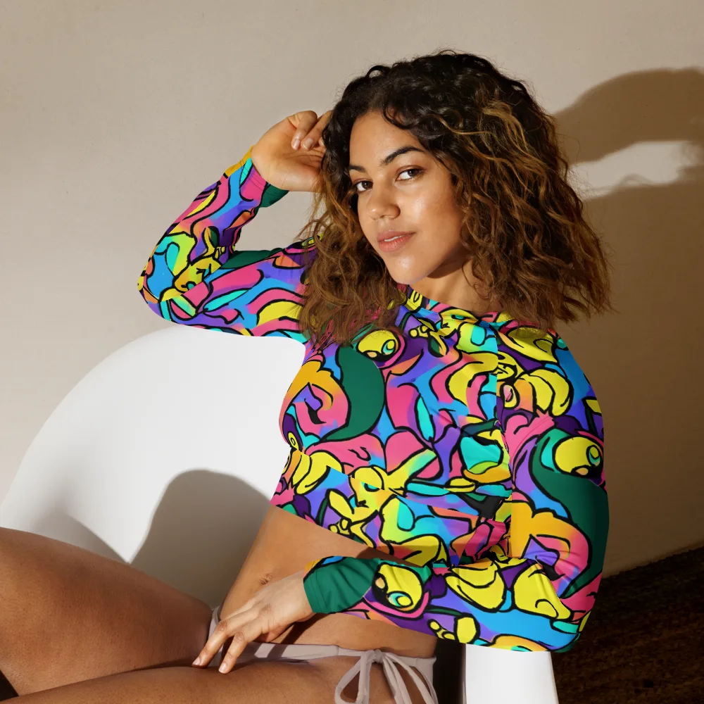 Chromatic Mischief on Long Sleeve Crop Top — Left Front