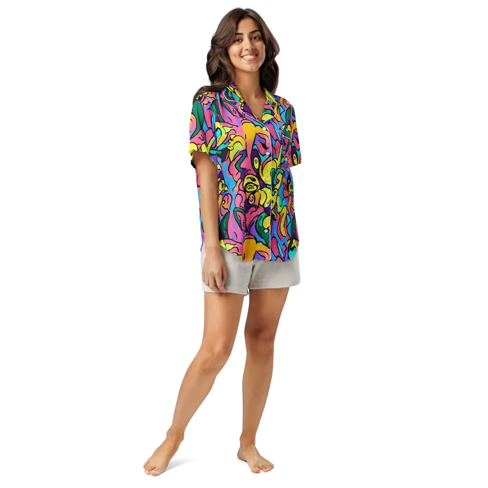 Chromatic Mischief on Women's Short Sleeve Pajama Top — Front