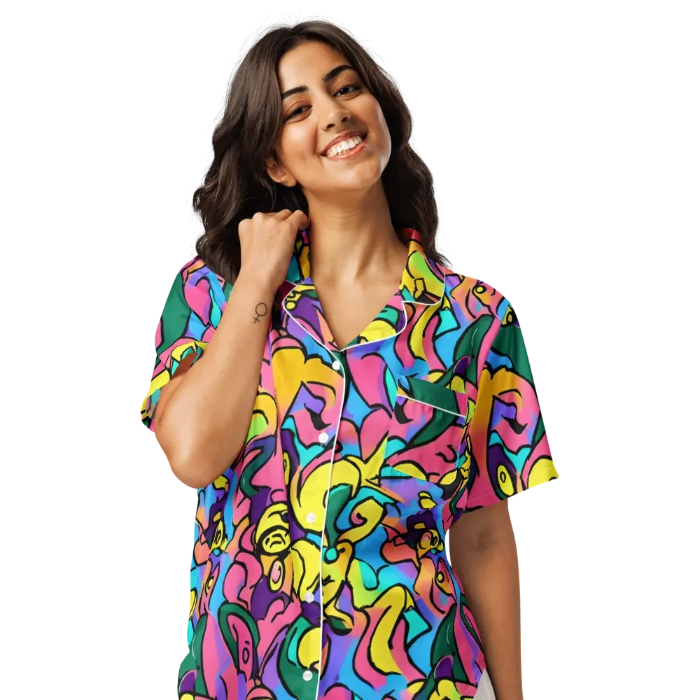 Chromatic Mischief on Women's Short Sleeve Pajama Top — Front