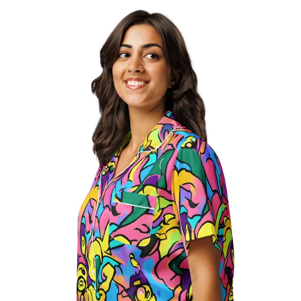 Chromatic Mischief on Women's Short Sleeve Pajama Top — Left Front