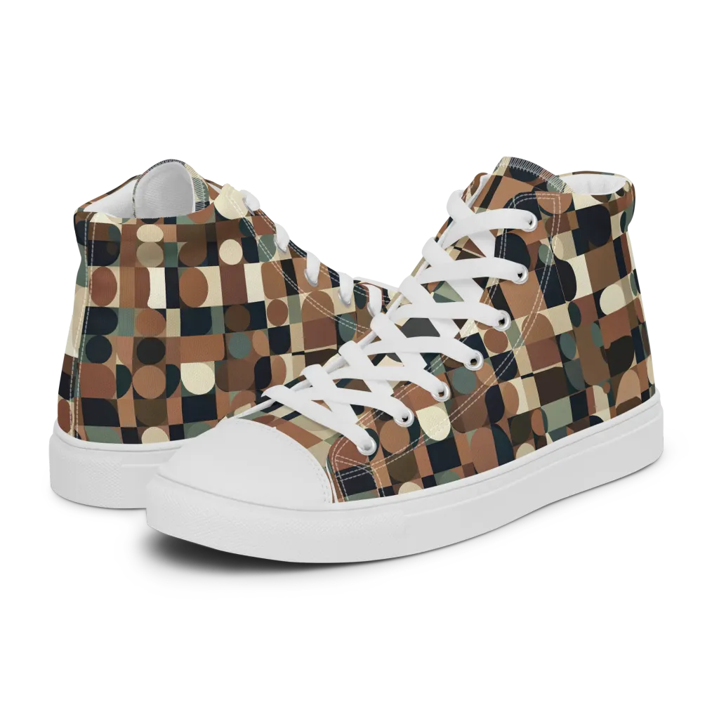 Café Geometry on Men's High Top Canvas Shoes — Left